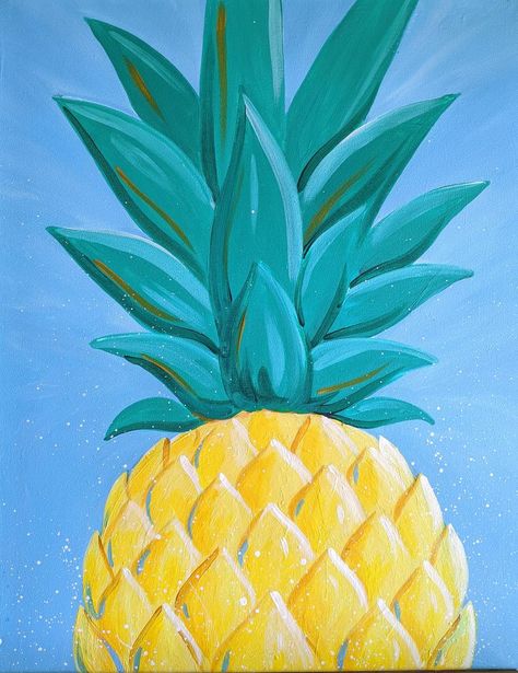 Easy Pineapple Painting, Pineapple Painting Acrylics, Fall Pumpkins Painting, Pineapple Painting, Video Painting, Cute Easy Paintings, Pumpkin Canvas, Sip N Paint, Sign Painting