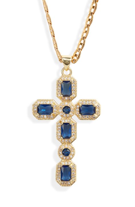 Clear and color-rich cubic zirconia intensify the sparkle of an ornate cross pendant set on an 18-karat gold-plated chain with intricate etchings. 18k-gold plate/cubic zirconia Made in the USA of imported materials Chunky Cross Necklace, Jewellery Lookbook, Chain With Cross, Ornate Cross, Vintage Jewelry Necklace, Gold Cross Necklace, Jewelry Accessories Ideas, Dope Jewelry, Jewelry Style