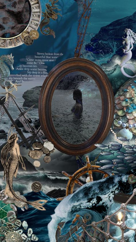 Siren's Call #siren #sirenaesthetic #mermaid #ocean #darkaesthetic #sea #shipwreck #skull #stormysea Stormy Sea, Shipwreck, Sirens, Dark Aesthetic, Under The Sea, Mermaid, Color, Art