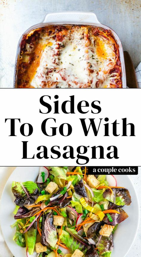 These are all the best sides to go with lasagna! Fresh salad recipes and bright crisp-tender vegetables make it into a meal. #lasagna #sides #sidedish Sides To Go With Lasagna, Lasagna Sides, Lasagna Side Dishes, Italian Side Dishes, Best Sides, Side Salad Recipes, Italian Chopped Salad, Salads To Go, Vegetable Lasagna