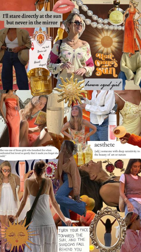 Sun girl Moodboard #sungirl #sun #sunshine #lifeaesthetic #lifestyle #orange #yellow #pink #moodboards #inspo #inspoboard #sunshine #sunshinegirl Sun Girl Aesthetic, Sunshine Girl Aesthetic, Sunshine Energy, Pacifica Northwest, Sunshine Girl, Random Aesthetics, Towards The Sun, Brown Eyed Girls, Aesthetic Collage