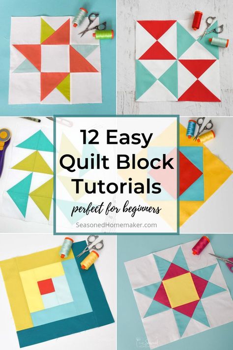 Easy Quilt Blocks For Beginners, Easy Quilt Blocks, Learn To Quilt, Quilt Blocks Easy, Modern Quilt Blocks, Basic Quilt, Quilt Block Patterns Free, Quilt Square Patterns, Easy Quilt