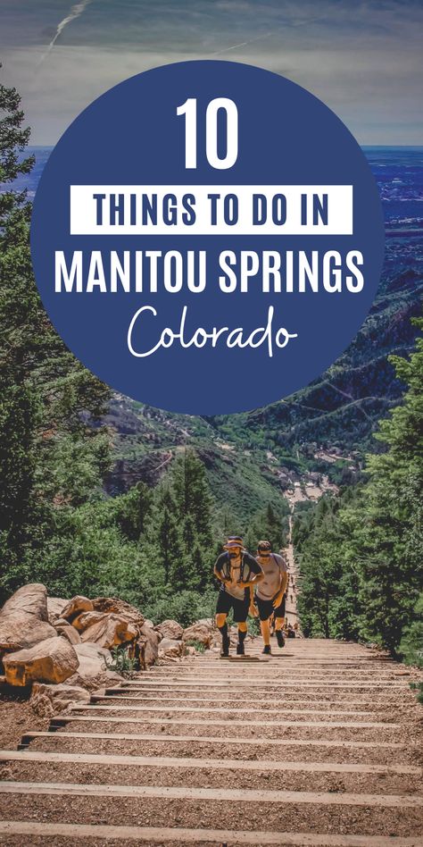 Here are the top 10 things to do in Manitou Springs, Colorado. From the Manitou Incline (one of the toughest hikes in Colorado) to Pikes Peak. This guide also covers the best shops to explore.   #Travel | #Colorado | #ManitouSprings | #Incline | #PikesPeak | #Shops Colorado Springs Things To Do, Colorado Springs Hikes, Manitou Incline, Hikes In Colorado, Colorado Springs Vacation, Manitou Springs Colorado, Travel Colorado, Pikes Peak Colorado, Denver Travel