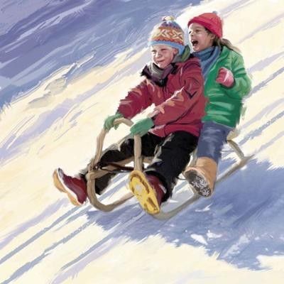 Sledding Drawing, Kids Playing In Snow, Sleds For Kids, Snow Sled, Happy Holiday Cards, Watercolor Lessons, Advocate Art, Winter Painting, Winter Photo