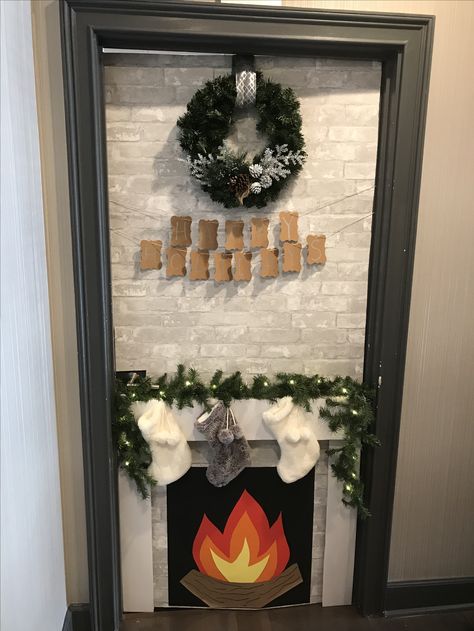 Creative Holiday Door Decorations, Door Decorating Contest Christmas Office Fireplace, Decorated Office Doors For Christmas, Door Competition Decorating Ideas Christmas, Holiday Doors For Work, Door Christmas Decorations Contest, Christmas Themed Teacher Doors, Christmas Decor Ideas Doctors Office, White Christmas Decor Office