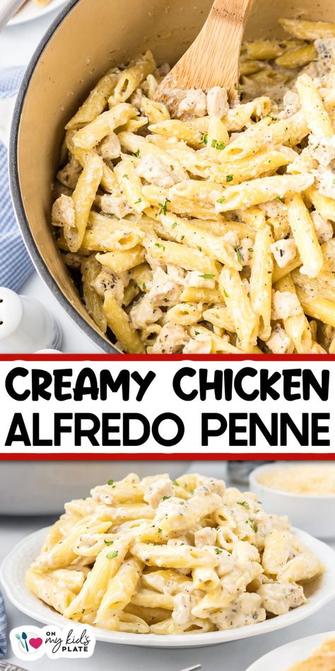 One Pot Alfredo Pasta Chicken, Chicken Alfredo Pasta Sauce, Pasta Alfredo With Chicken, Chicken Alfredo Pasta Recipes With Jar Sauce, Prego Chicken Alfredo Recipe, Pasta Alfredo Recipe Chicken, Homestyle Chicken Penne Casserole, Chicken Alfredo Penne Bake, Creamy Chicken Penne Pasta