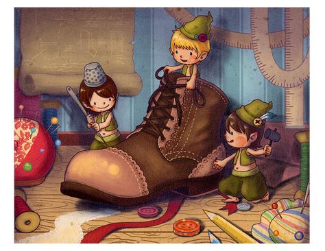 A cobbler and his wife worked very hard at their craft, making shoes all day. But leather was expensive, and no matter how hard they worked, they could not put their business in the black. Brothers Grimm Fairy Tales, French Activities, Fairytale Nursery, Happy Stories, Short Stories For Kids, Magical Creature, Brothers Grimm, Noel Diy, Book Images