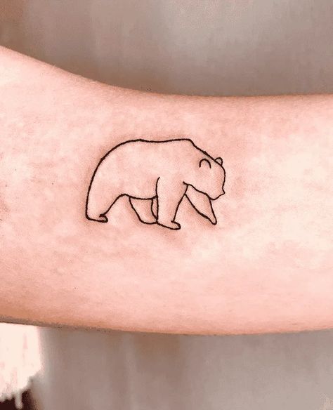 Patchwork Bear Tattoo, Linework Bear Tattoo, Outline Of A Bear Tattoo, Small Bear Tattoo Men, Line Work Bear Tattoo, Three Bear Tattoo, Bear Outline Tattoo Silhouette, Small Colorado Tattoo Ideas, Grizzly Bear Outline Tattoo