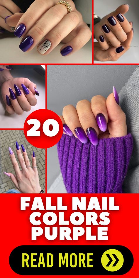 Plum Purple French Tip Nails, Fall Purple Nail Designs, Fall Purple Nails Art Designs, Fall Purple Nail Colors, Dark Purple French Nails, Purple Fall Nail Designs, Purple Oval Nails, Purple Fall Nails Design, Purple Manicure Ideas