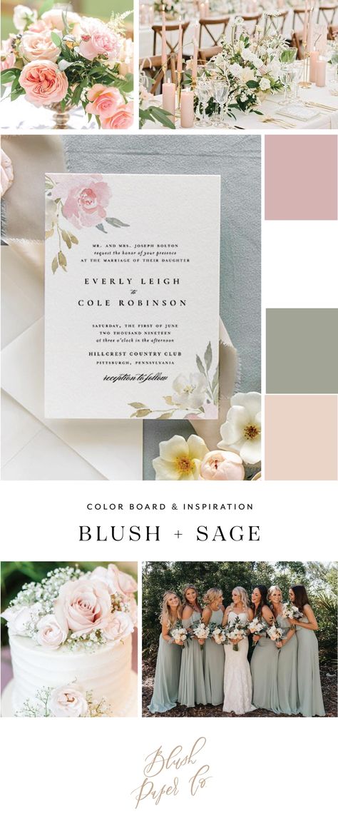 With so many colors to choose from, Blush Paper Co. is here to help you choose the perfect color palette for your wedding day! Consider hues of blush and sage paired with dusty rose and white. #neutralwedding #springwedding #summerwedding #fallwedding Sage And Blush Color Palette Wedding, Wedding Theme Sage And Blush, Sage White And Blush Wedding, Neutral Dusty Rose Wedding, Sage Green Blush Pink Cream Wedding, Green Pink White Wedding Color Schemes, Wedding Color Schemes Sage Green And Blush, Dusty Rose And Sage Green Wedding Theme Flowers, Wedding Invitations Blush And Sage