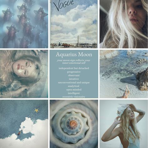 Moon Sign Aquarius, Moon In Aquarius Aesthetic, Aquarius Moon Woman, Aquarius Mood Board Aesthetic, Moon In Aquarius Woman, Aquarius Moon Aesthetic, Aquarius Mood Board, Zodiacs Aesthetic, Aquarius Venus Aesthetic