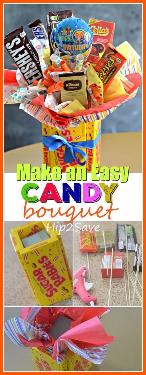 DIY Candy Bouquet (Fun & Easy Gift Idea). This is is a wonderful gift to give to someone who loves sweets, whether it's for graduation, teacher appreciation, or on Valentine's Day, this is a gift that will bring a smile to their face. Happy Birthday Candy Bouquet, Fathers Day Candy Bouquet, Diy Candy Gifts, Diy Candy Bouquet, Graduation Candy Bouquet, Candy Boquets, Graduation Teacher, Easy Gift Idea, Candy Arrangements