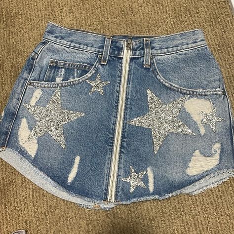 Beatrice Demi Rhinestone Star Patch Skirt Patch Skirt, Glitter Stars, Blue Skirt, Silver Glitter, Super Cute, Mini Skirts, Angeles, Dresses Skirts, Skirt