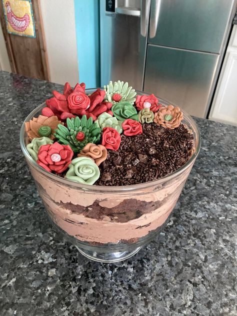 Oreo Dirt Cake with Succulents from Out of the Box Baking.com Birthday Dirt Cake, Dirt Cake Birthday, Dirt Cake With Trucks, Edible Dirt For Cakes, Older Then Dirt Cake, Dirt Cake Flower Pot, Dirt Cake In Flower Pot, Fairy Garden Dirt Cake, Oreo Trifle