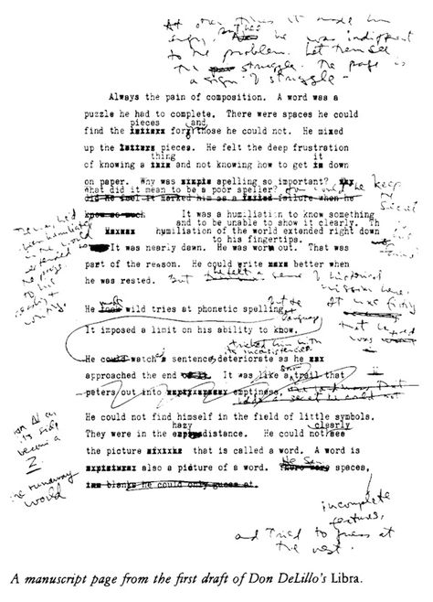 Manuscript page from first draft of Don DeLillo's Libra The Paris Review, Jemma Simmons, Don Delillo, Art Haus, Typewriter Art, Paris Review, Breaking The Fourth Wall, Writing Books, Memory Journal