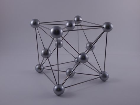 Face-centered cubic model in silver.  Very mid-century modern (MMC)! Lattice Structure, Science Decor, Efficient Packing, Crystal System, Crystal Structure, Materials Science, Science Gifts, What If Questions, X Ray