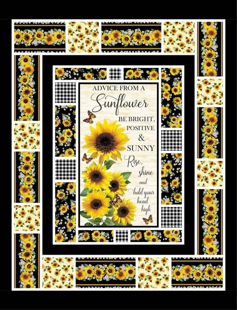 Projects - ADVICE FROM A SUNFLOWER-MESSAGE Quilt Panels, Panel Ideas, Panel Quilt Patterns, Sunflower Quilts, Beginner Quilt, Quilting Designs Patterns, Timeless Treasures Fabric, Twin Quilt Size, Quilt Sewing Patterns