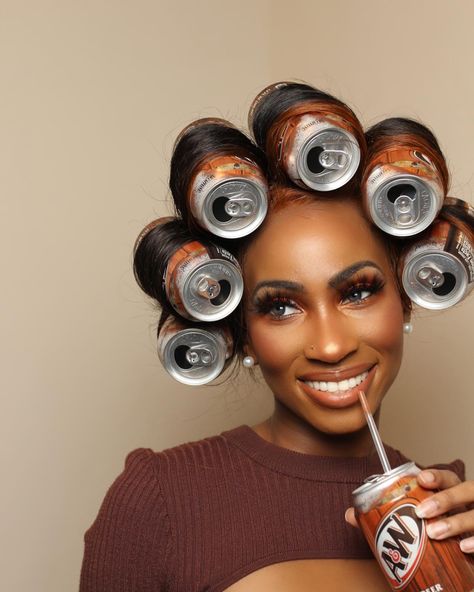 Soda Can Curls Photoshoot, Soda Can Hair Rollers, Soda Photoshoot, Soda Photography, Photo Ideas Creative, Photography Hairstyles, Birthday Glam, Photography Backdrops Diy, Bday Shoot