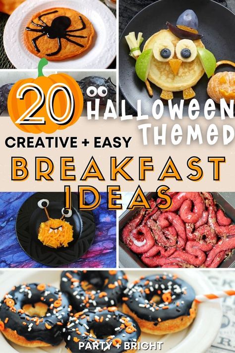 Halloween Donut Recipe, Halloween Breakfast Ideas For School, Halloween Breakfast Ideas For Adults, Halloween Food Ideas For Breakfast, Halloween Brunch Recipes, Halloween Breakfast Ideas For Kids Easy, Halloween Brunch Food Ideas, Halloween Themed Dinner For Kids, Halloween Breakfast Party