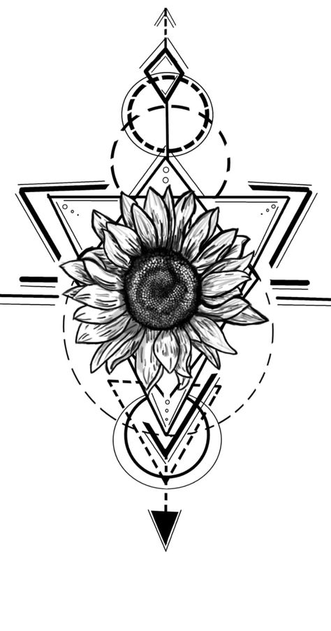 Sacred Geometry Sunflower Tattoo, Geometric Sunflower Tattoo, Girasoles Tattoo, Geometric Sunflower, Sunflower Tattoo Meaning, Word Tattoo Ideas, Sunflower Tattoo Shoulder, Cute Finger Tattoos, Mystical Tattoos