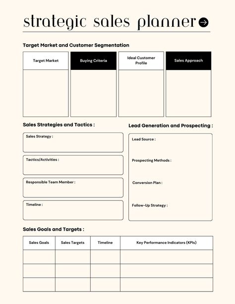 Revolutionize your sales approach with our Strategic Sales Planner - a game-changing tool to propel your business forward. Strategically outline targets, devise action plans, and track progress seamlessly. Elevate your sales game with the ultimate Strategic Sales Planner, ensuring a focused and successful journey to surpass your revenue goals. Sales Plan Template, Target Planner, Sales Planner, Sales Strategy Template, Medical Sales, Sales Template, Sales Tracker, Marketing Planner, Business Basics