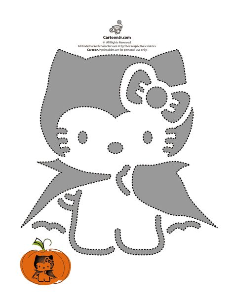 Hello Kitty Pumpkin Stencils. This would look so cute on a gourd. Try it! Pumpkin Patterns Free, Printable Pumpkin Stencils, Kitty Pumpkin, Pumpkin Carving Stencils Free, Halloween Pumpkin Stencils, Moldes Halloween, Hello Kitty Pumpkin, Cute Pumpkin Carving, Pumpkin Patterns