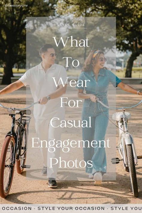 Looking for the perfect engagement photos outfits? You’ll love these looks for spring, summer, fall, and winter. Whether you need engagement photo outfits for the beach, outdoors, or the studio, there are chic, classy, dressy, and casual looks you’ll love for the bride and her beau. These couple photoshoot outfits are on-trend, modern, and perfect for your special shoot! You won’t be lost when it comes to what to wear for engagement pictures! photo cred: @lovestorycine Outdoor Engagement Outfits, Jeans Engagement Photos Outfit, Casual Couple Photoshoot Outfit Ideas, Casual Engagement Pictures Outfits, Engagement Photo Shoot Outfits, Outfits For The Beach, Beach Engagement Photos Outfit, Engagament Photos, Casual Engagement Photos Outfits