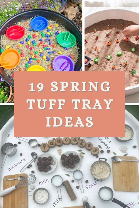 Tuff Tray Alternatives, Baby Spring Activities, Tuff Tray Water Ideas, Tray Tables Diy Ideas, Spring Sensory Table Ideas, Activity Trays For Toddlers, Spring Tough Tray Ideas, Diy Tuff Tray, Sensory Tray Activities