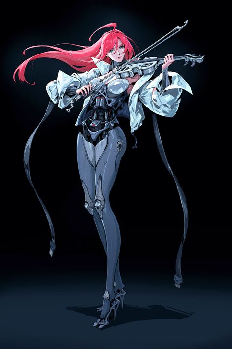 ArtStation - Cyborg Musician, wenfei ye Cyberpunk Musician, Sci Fi Character Design, Warframe Art, Playing Violin, Cyberpunk Rpg, Musician Art, Body Pose Drawing, Black Clover Anime, Character Poses