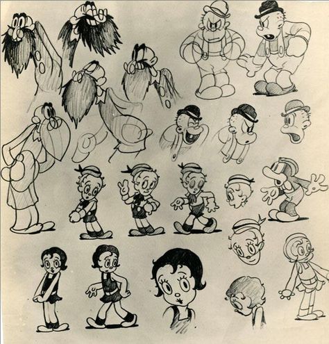 Classic Animation Art — Model sheet. Funny Face (Ub Iwerks, 1933). Ub Iwerks Art, Old Animation Style, 1930s Animation, Audrey Drew, Cartoon Noses, Cartoon Reference, Character Anatomy, Ub Iwerks, 1930s Cartoons