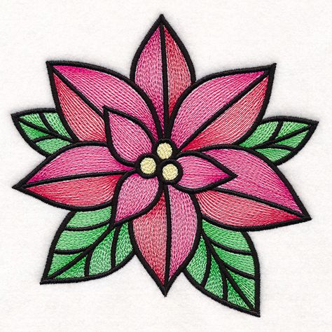 Glass Poinsettia, Stained Glass Effect, Christmas Accents, Stained Glass Christmas, Glass Effect, Glass Blocks, Embroidery Library, Flower Wreath, Machine Embroidery Design