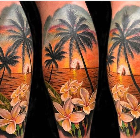 15 of Our Favourite Places to Get Stunning Tattoos in South London — South London Club Palm Tree And Flower Tattoo, Tropical Beach Tattoo, Tropical Flower Tattoo Sleeve, Feet Tattoos For Women Beautiful, Exotic Flower Tattoos, Tropisches Tattoo, Tropical Tattoos, Flamingo Tattoos, Mama Tattoos