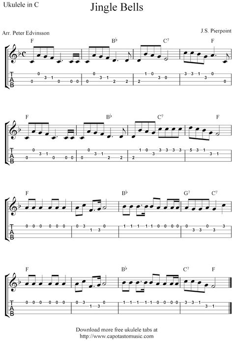 Jingle Bells, free Christmas ukulele tab sheet music Ukulele Songs Tab, Christmas Ukulele Songs, Akordy Na Ukulele, Teaching Ukulele, Ukulele Fingerpicking Songs, Christmas Ukulele, Ukulele Tabs Songs, Ukulele Fingerpicking, Ukelele Chords Ukulele Songs