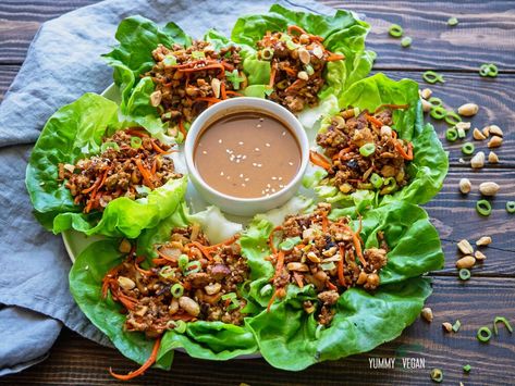 Tofu Lettuce Cups — The Yummy Vegan Tofu Lettuce Cups, Vegetarian Lettuce Cups, Vegan Lettuce Cups, Vegan Lettuce Salad, Asian Lettuce Cups, Wfpb Vegan, Tofu Lettuce Wraps, Vegetarian Asian, Golo Recipes