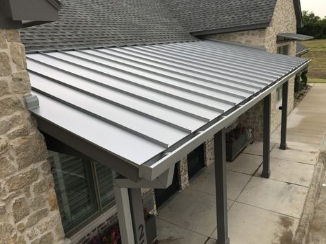 irongate-roofing-6 | ROCKWALL TEXAS ROOFING | ROOFING & SHEET METAL EXPERTS Roof Sheeting Ideas, Metal Roof Deck Cover, Metal Roof Patio Cover, Metal Roof Patio, Pergola With Sheet Metal Roof, Metal Sheet Roof, Flat Metal Roof, Ibr Roofing Sheets, Minimalist Cafe