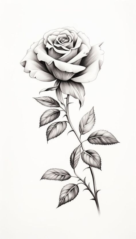 June Birth Flower Tattoo | Black and White Rose Design | Symbolic Floral Digital Art Rose Black And White Drawing, Rosa Tattoo Designs, Flower Tattoo Outline, Flower Tattoo Black And White, June Birth Flower Tattoo, Flower Tattoo Black, White Rose Tattoo, Black And White Rose Tattoo, White Rose Tattoos