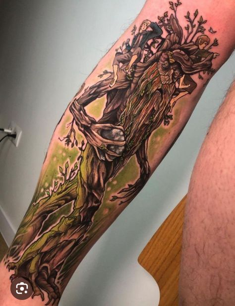 Lord Of The Rings Leg Tattoo, Treebeard Tattoo, Lotr Sleeve Tattoos, Lord Of The Rings Tattoo Ideas, The Hobbit Tattoo, Lotr Tattoo Ideas, Lotr Sleeve, Hobbit Tattoo, Tolkien Tattoo