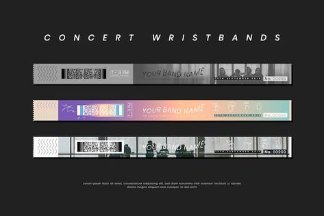 Boy band concert wristband template set | Premium Vector #Freepik #vector #rock-concert #live-band #music-illustration #live-concert Concert Wristband, Event Wristband, Wristbands Festival, Id Card Lanyard, Wristband Template, Wristband Design, Poster Design Layout, Band Concert, Exo Funny