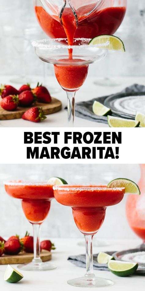 Best Blended Margarita Recipe, Blended Strawberry Margarita, Strawberry Margaritas Frozen, Frozen Fruit Margarita Recipe, Blended Strawberry Margarita Recipe, Margarita Recipes Blended, Frozen Margaritas Recipes, Homemade Strawberry Margaritas, Strawberry Margarita Recipe Pitcher