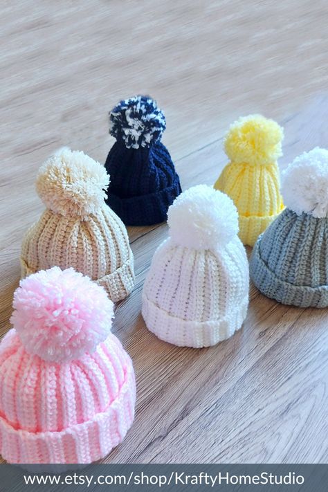 Newborn hat with pom pom Crochet Baby beanie New parents gift Baby Grandparents announcement Pregnancy reveal to family personalized message Pregnancy Reveal To Family, New Parents Gift, Hat With Pom Pom, Crochet Baby Beanie, Crochet Kids Hats, Announcement Pregnancy, Crocheted Items, Newborn Hat, Pregnancy Reveal