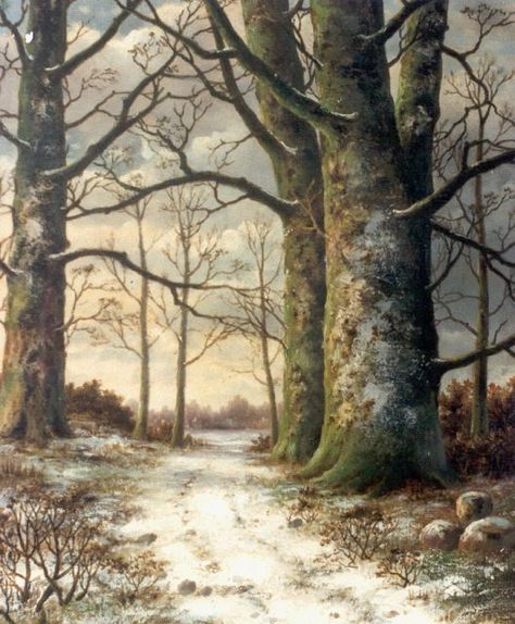 Romantische Schilderijen te Koop | Romantiek Kunststroming Schilders Winter Landscape Painting, Winter Landscape, Landscape Painting, Landscape Paintings, Tree Trunk, Van, Plants, Art