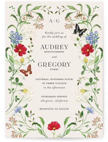 A hand painted frame of wild flowers and leaves to accompany your wedding details Beige Wedding Invitations, Wedding Wildflowers, Flower Wedding Invitations, Elder Flower, Meadow Wedding, Sarah Knight, Wild Meadow, Grand Wedding, Flowers Frame