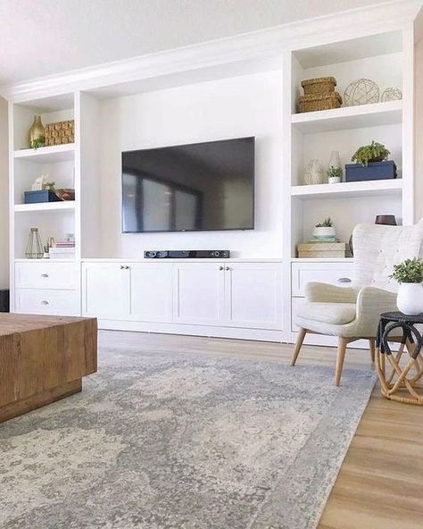 Stone Creek on Instagram: “Media Walls & Cabinets Sales Event!!!! ⁣ .⁣ ⁣ .⁣ ⁣ #customcabinetry #liketkit #liketoknowit #myoklstyle #bhghome #bhgstylemaker…” Wall Unit Designs, Built In Shelves Living Room, Living Room Wall Units, Living Room Built Ins, Living Room Entertainment Center, Living Room Entertainment, Living Room Tv Wall, Family Room Design, Room Remodeling