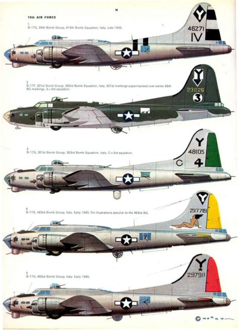 USAAF Bomber Markings & Camo 1941-1945  of B-17 Flying Fortress of the 5th Bomb Wing, 15th Air Force in Italy, World War II. Watch them at: http://www.militarycinema.com/5th-bomb-wing/ Wwii Airplane, Flying Fortress, Aircraft Painting, Wwii Plane, Ww2 Planes, B 17, Aircraft Art, Wwii Aircraft, Vintage Airplanes