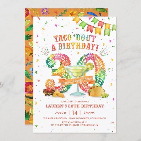 $2.25 | 30th Birthday Fiesta Invitation #30thbirthday #30thfiesta #fiestabirthday #mexicantheme #taco'bout #nachoaverage #tacobirthday #30th #party #fiesta Taco Themed Party, Fiesta Invite, Event Signs, Surprise Party Invitations, Birthday Fiesta, Anniversary Party Invitations, 30th Birthday Invitations, 50th Birthday Invitations, 40th Birthday Invitations