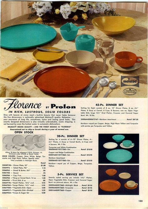 Florence by Prolon, designed by George Nelson. #melmac #melamine #prolon #mcm #midcenturymodern Mid Century Modern Dishes, Fine Dinnerware, Vintage Dishware, Great Ads, Melamine Dinnerware, George Nelson, Vintage Kitchenware, Oval Platter, Colorful Table