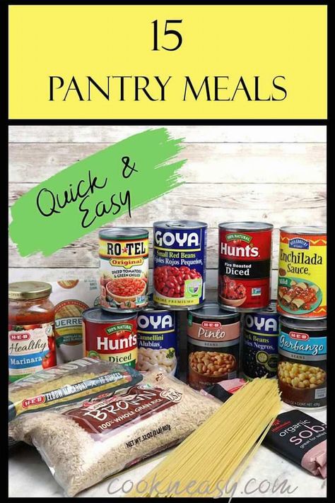 Explore the art of creating delicious meals with ingredients you already have at home. This guide offers fifteen easy recipes that transform everyday pantry staples into mouthwatering dishes. Perfect for those busy weeknights or when you're looking to save a trip to the grocery store, these meals are both budget-friendly and satisfying. From hearty soups to flavorful pastas, you'll find inspiration to whip up something tasty with minimal effort. Embrace the convenience and creativity of cooking with what you have on hand. Can Meals Easy Dinners, Meals Using Canned Food, Cooking With Canned Food, Pantry Staple Recipes, Emergency Meals Easy Recipes, Shelf Cooking Recipes, Pantry Meals Recipes Simple, Food Pantry Meals, Pantry Dinner Ideas Easy Meals