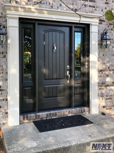 Outside Doors Ideas, Doors For Entrance, From Door Ideas House, Home Window Design Modern, Front Door And Windows Entrance, Window Beside Door, Beautiful Entrance Doors, Pella Front Door, Front Door And Window Design