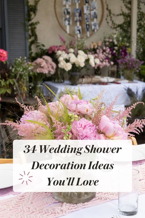 Elevate your wedding shower with these stunning decoration ideas! From elegant centerpieces to charming signage, discover creative ways to transform any space into a magical celebration of love. Explore our curated collection of decor inspiration and make the bride-to-be's shower a day to remember. #WeddingShowerDecor #CelebrationIdeas #BridalShower Decorating A Bridal Shower Table, Couples Wedding Shower Decorations Photo Displays, Cute Bridal Shower Ideas Decor, Trendy Wedding Shower Ideas, Personal Shower Decorations, Table Decorations For Bridal Brunch, Bridal Shower Flower Ideas, Flowers For Bridal Shower Tables, Wedding Shower Flowers