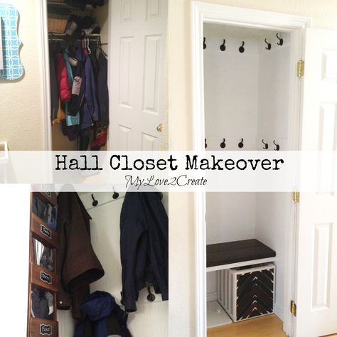 MyLove2Create, Hall Closet Makeover Hall Closet Makeover, Entryway Closet Makeover, Entry Closet Organization, Coat Closet Makeover, Foyer Closet, Small Coat Closet, Front Hall Closet, Closet Makeover Diy, Mudroom Closet